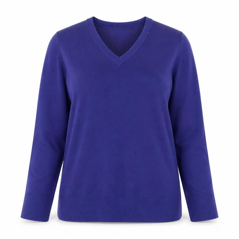 Front view of Atmosphere women’s purple v-neck long sleeve jumper, size UK 16