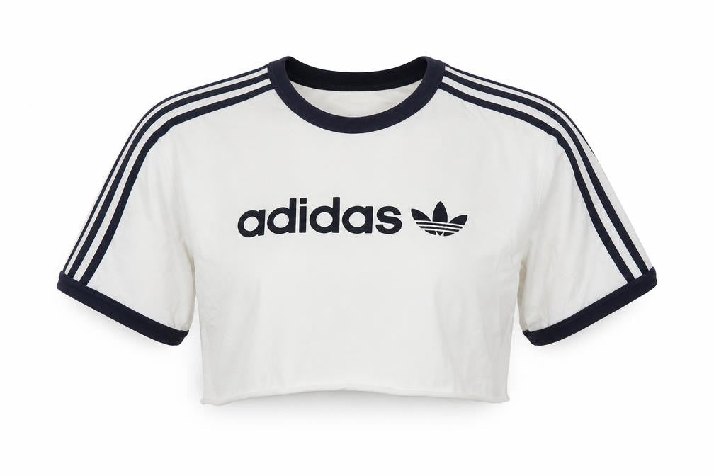 Front view of Adidas Women’s White Cropped T-Shirt XL Short Sleeve Casual Sports Style