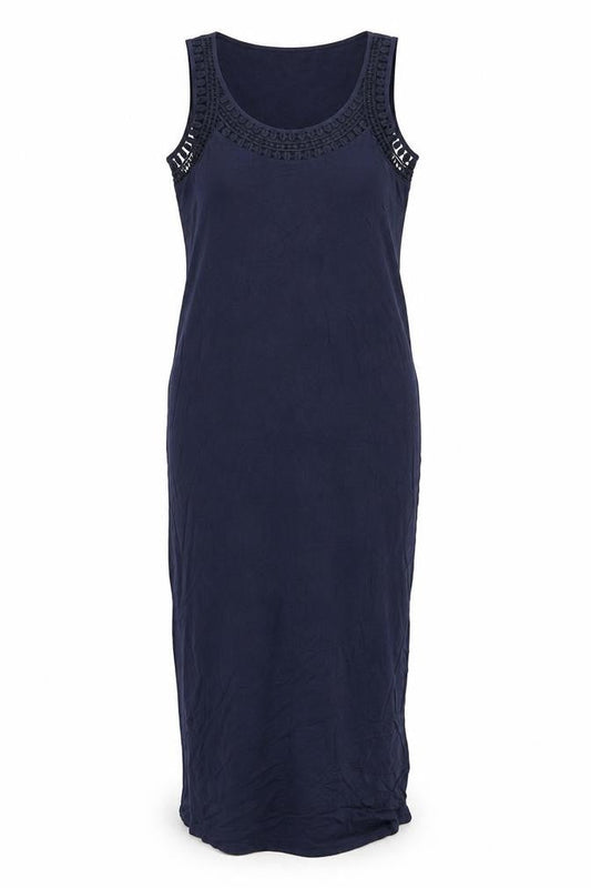 Oasis Women Blue Maxi Sleeveless Crochet Neck Viscose Dress M