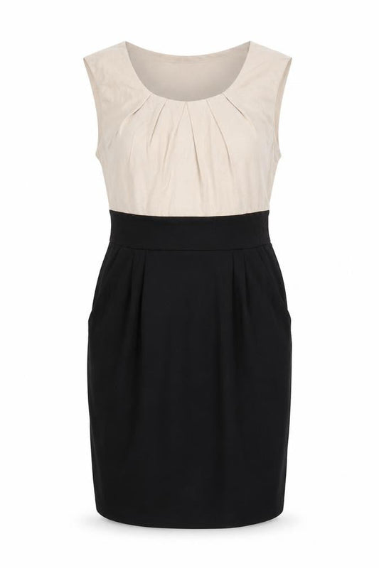 GReeNCE Women Beige Black Colourblock Sleeveless Sheath Dress M