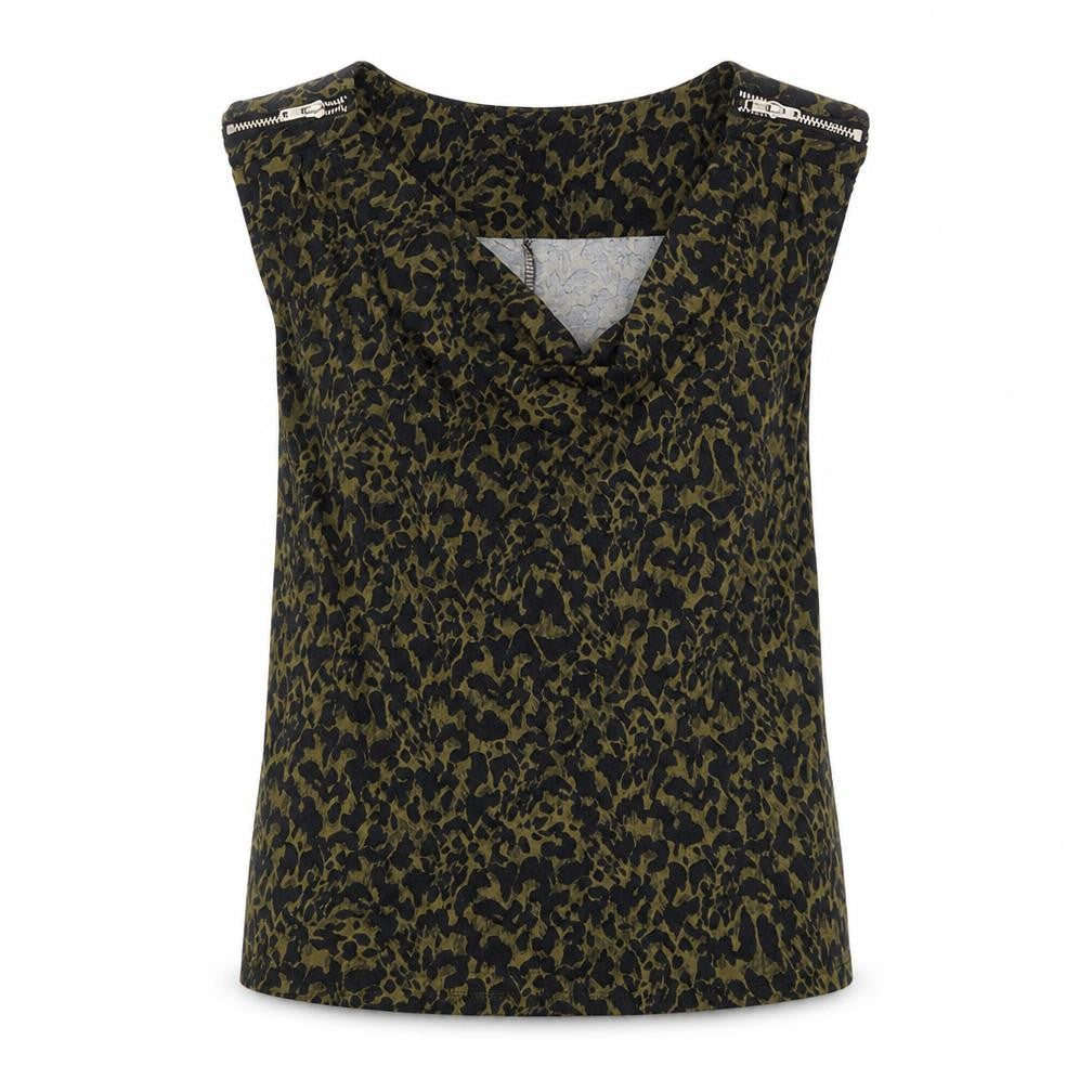 Warehouse Women Green Animal Print Sleeveless Blouse UK 6