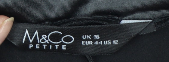 Brand and care label for M&Co Petite Black High Rise Stretch Leggings UK 16 Polyester Blend