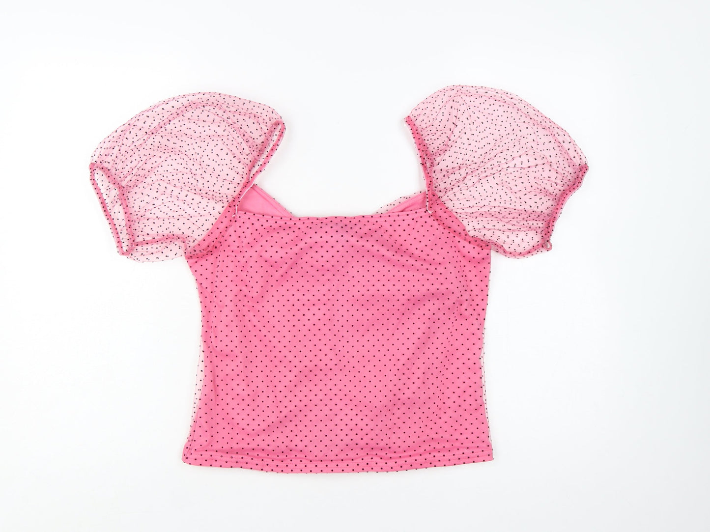 New Look Women’s Pink Polka Dot Mesh Puff Sleeve Cropped Blouse UK 16