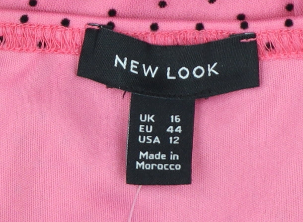New Look Women’s Pink Polka Dot Mesh Puff Sleeve Cropped Blouse UK 16