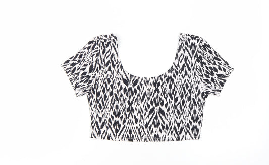 River Island Women's Black Animal Print Cropped T-Shirt Size 12
