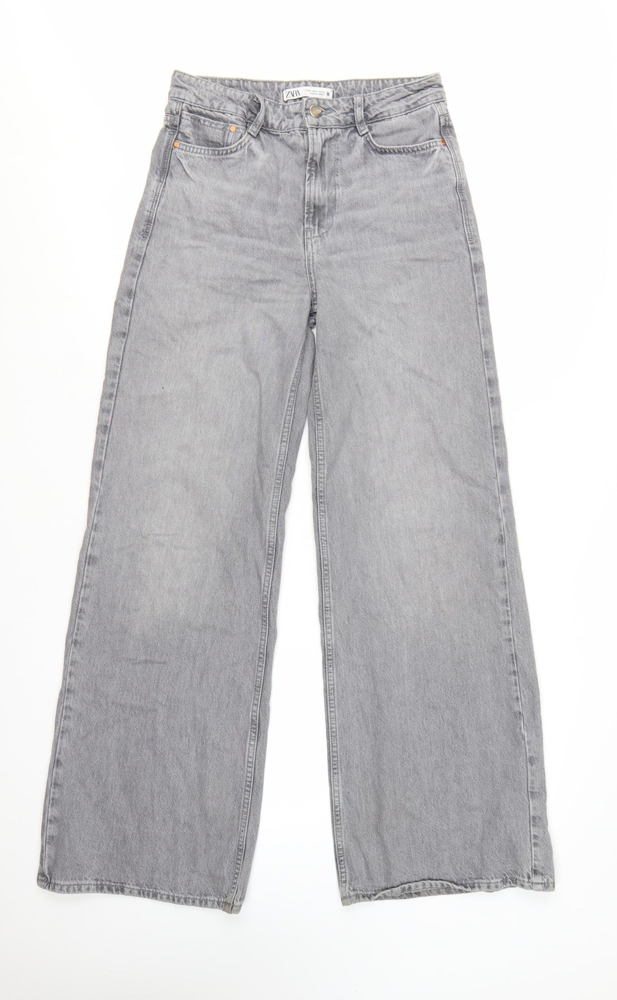 Zara Women Grey Wide-Leg High Rise Cotton Jeans Size 6