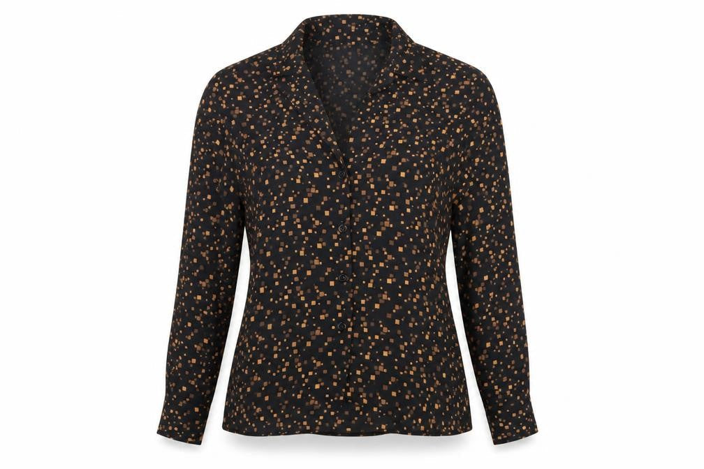 New Look Women Black Geometric Long Sleeve Collared Blouse Size 12