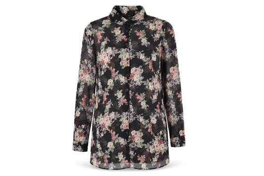 New Look Womens Black Floral Long Sleeve Tunic Blouse Size 10