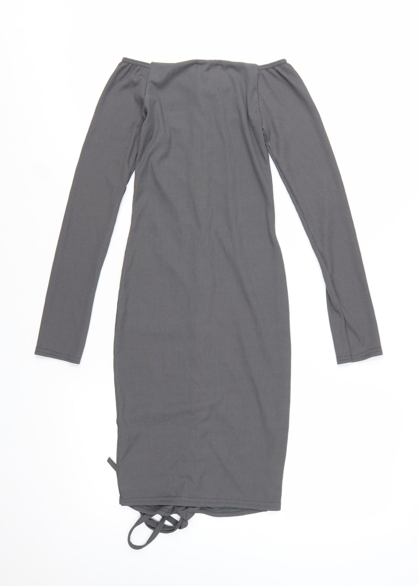 PrettyLittleThing Women’s Grey Off-Shoulder Ruched Bodycon Dress Size 6