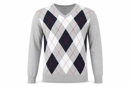 Tommy Hilfiger Men’s Grey Argyle Pima Cotton V-Neck Jumper XL