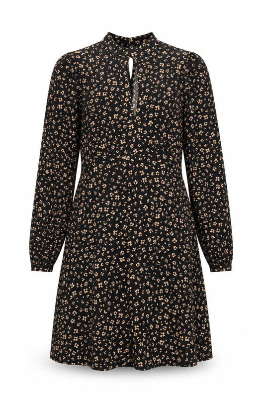 New Look Women Black Animal Print A-Line Long Sleeve Dress Size 14