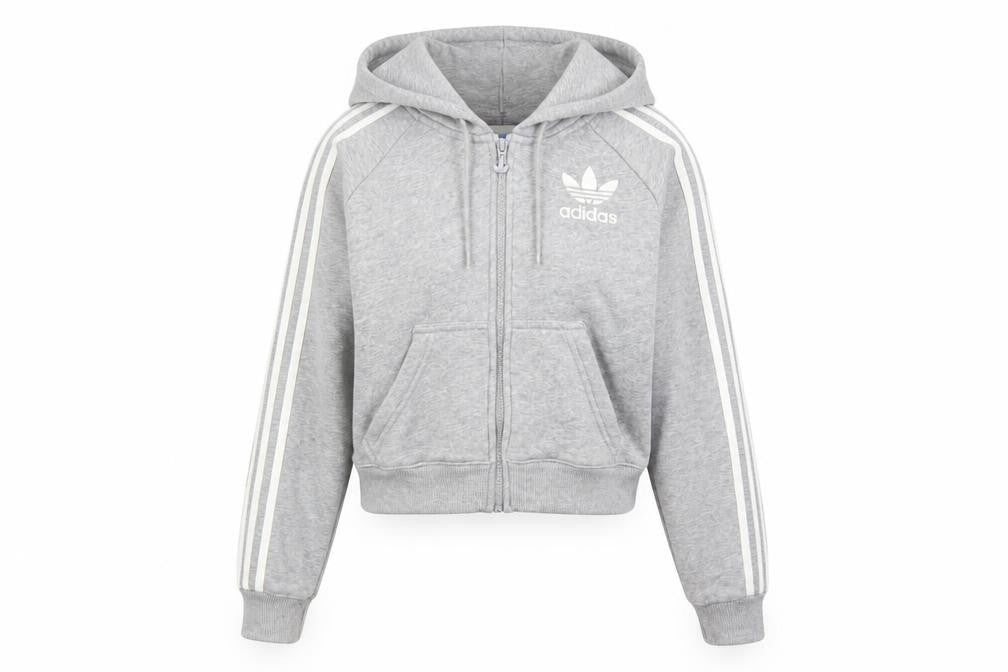 Front view of Adidas women’s grey full zip hoodie uk 8 hooded sweatshirt