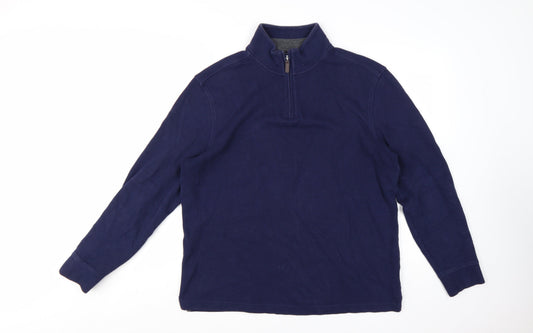 Club Room Mens Navy Blue 1/4 Zip Cotton Pullover Sweatshirt L