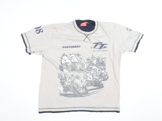 TT Isle of Man Mens Grey 2XL Motorcycle Racing Graphic T-Shirt