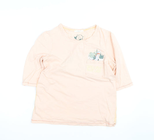 White Stuff Women's Pink Floral 3/4 Sleeve Cotton T-Shirt Size 10