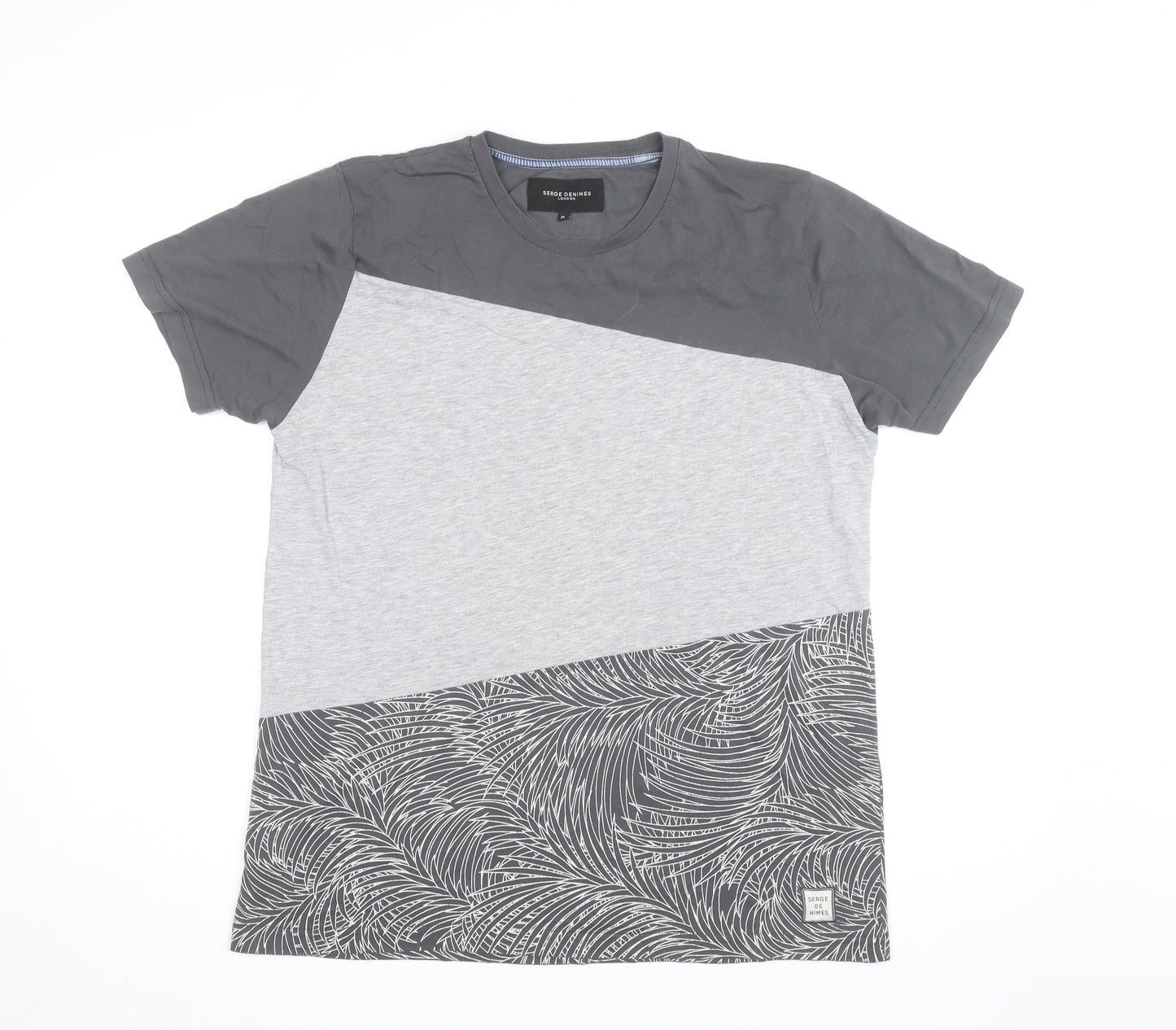 Serge Denimes Mens Grey Colourblock Graphic Print Cotton T-Shirt XL