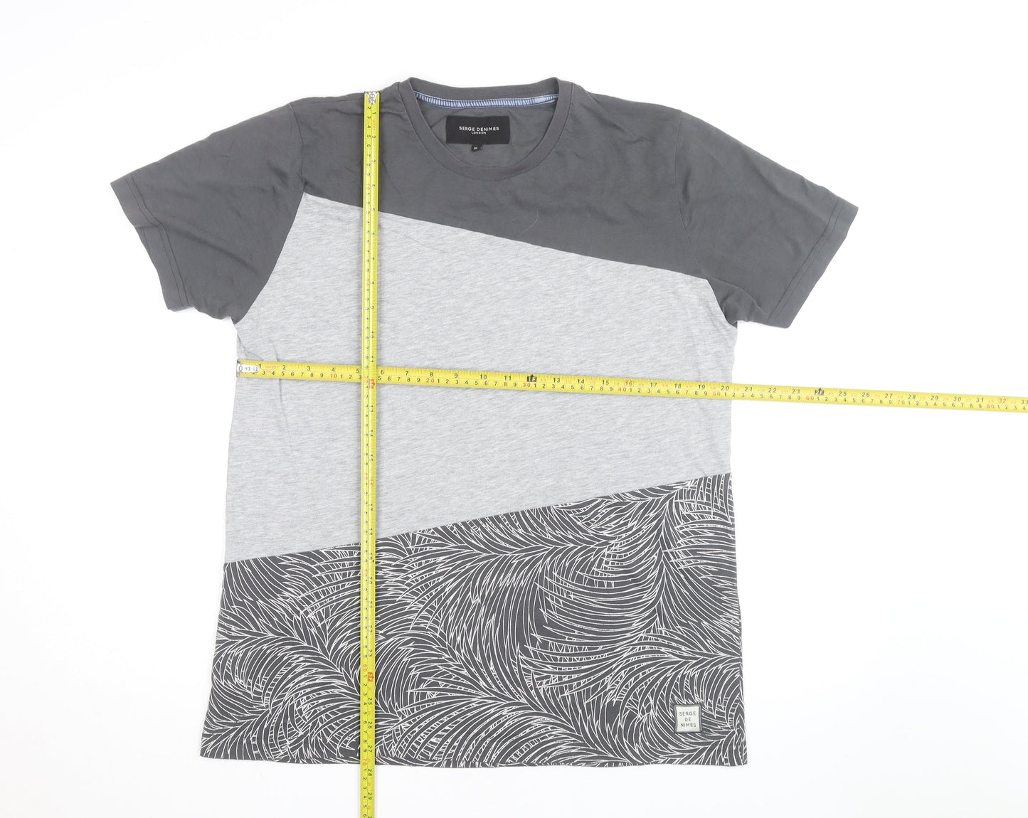 Serge Denimes Mens Grey Colourblock Graphic Print Cotton T-Shirt XL