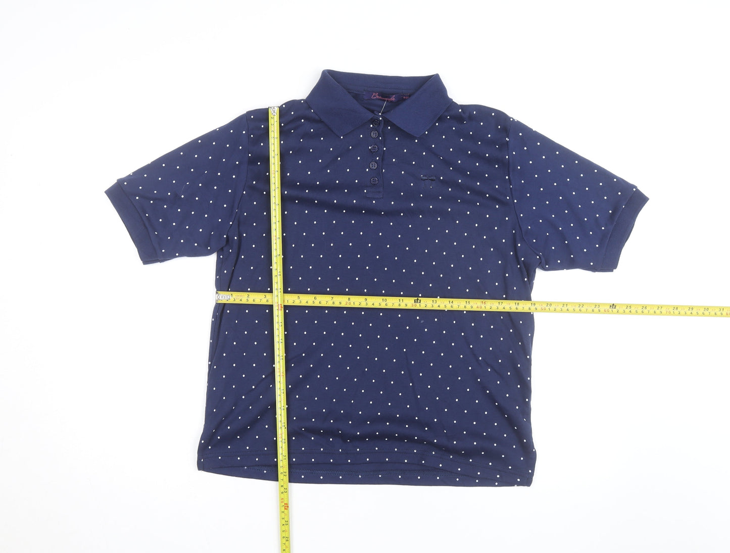 Beaumonde Womens Blue Polka Dot Collared Polo Shirt Size 18