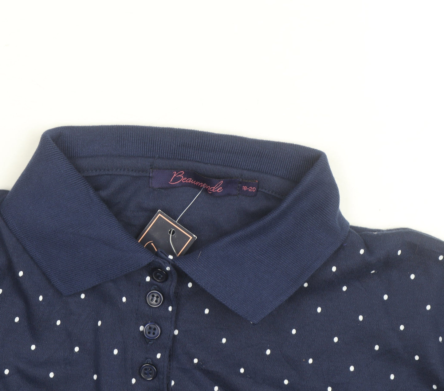 Beaumonde Womens Blue Polka Dot Collared Polo Shirt Size 18