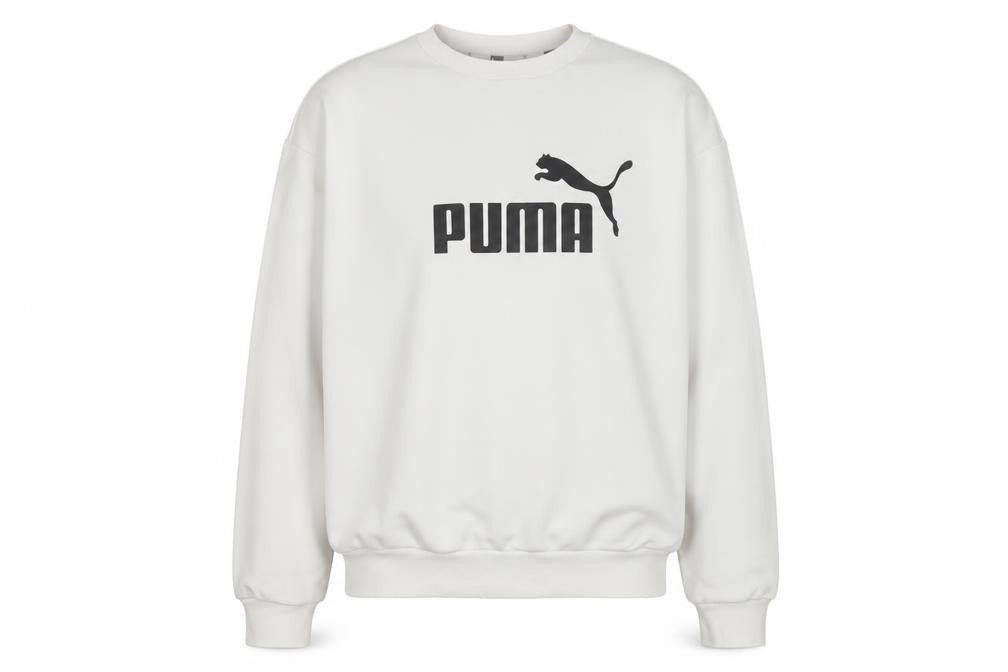 Front view of Puma Men's White Crew Neck Logo Sweatshirt M Regular Fit