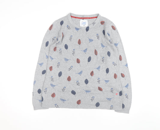 Mantaray Women Grey Bird Print Jumper Size 14 Crew Neck Knit