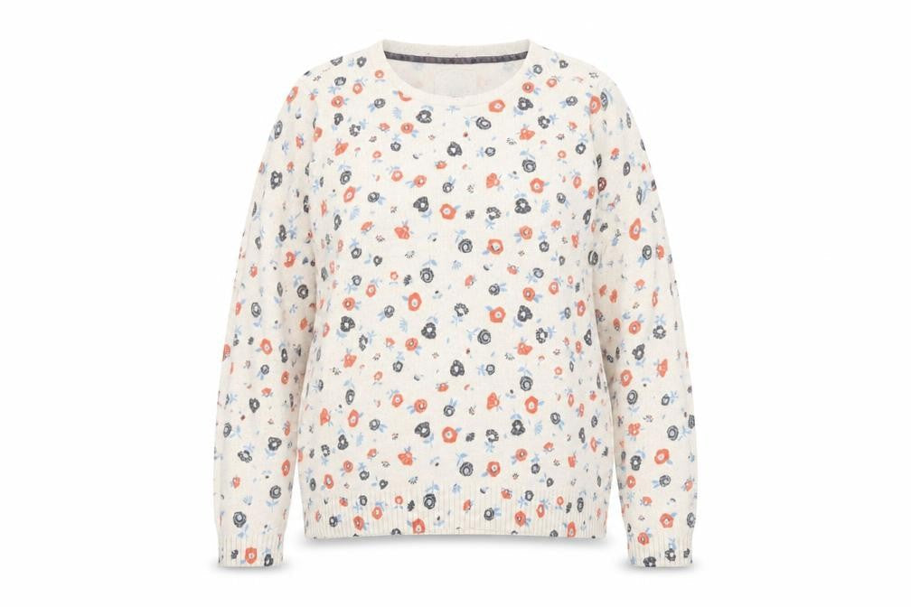 Faithful & True Women’s Beige Floral Cotton Knit Pullover Jumper L
