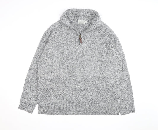 Tu Men's Grey XL 1/2 Zip Chunky Knit High Neck Jumper