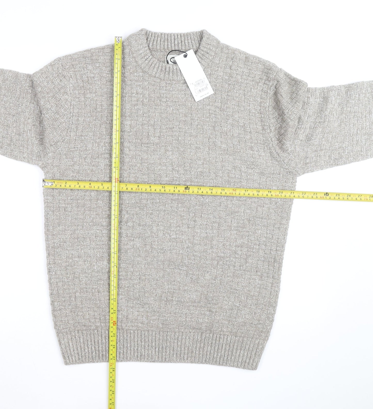 Next Men's Beige Knit Crew Neck Pullover Jumper Size M