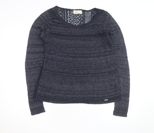 Hollister Womens Blue Open-Knit Scoop Neck Pullover Jumper Size L