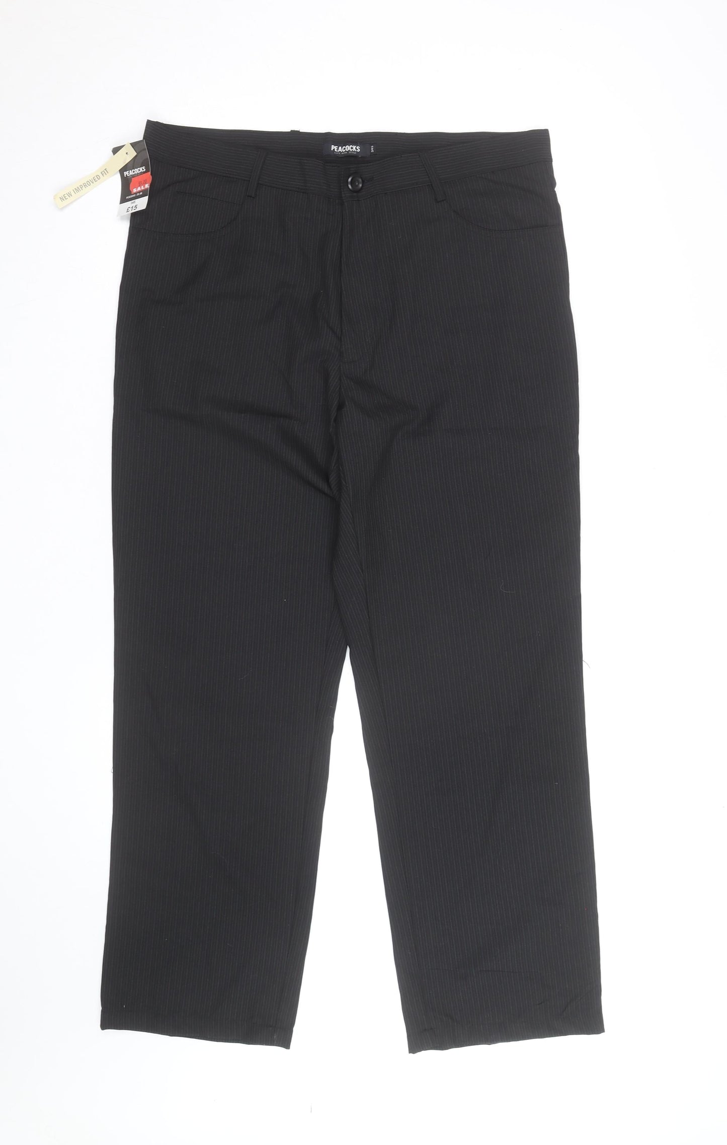 Peacocks Men's Black Pinstripe Chino Trousers Size S Regular Fit