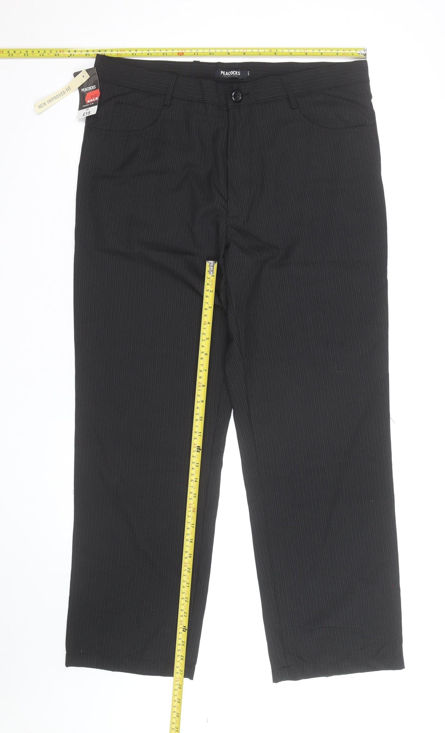 Peacocks Men's Black Pinstripe Chino Trousers Size S Regular Fit