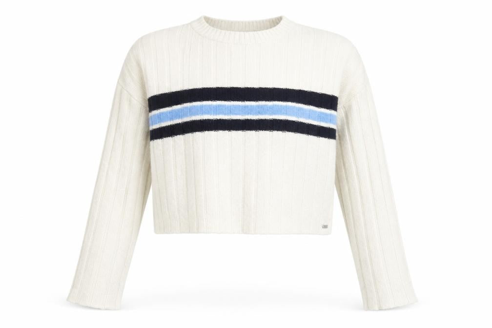 Pull&Bear Womens Ivory Striped Crew Neck Knit Jumper Size M