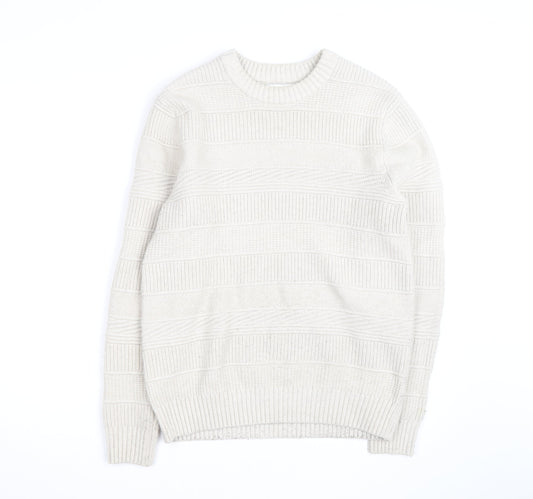 Marks and Spencer Men's Ivory Knit Cotton Blend Crew Neck Jumper M