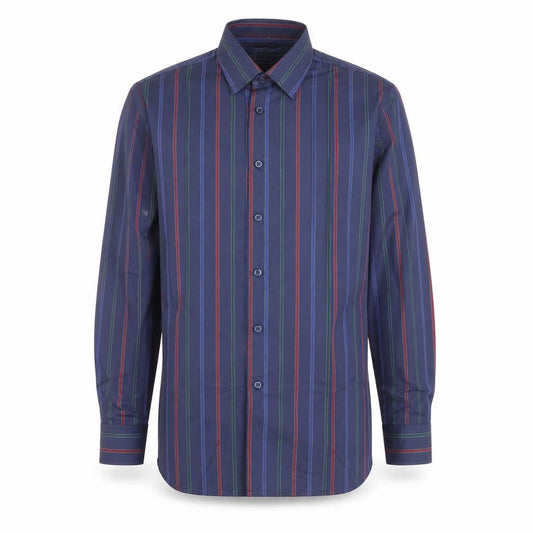 Greenwoods Mens Blue Striped Long Sleeve Button-Up Shirt Size 15 Regular Fit