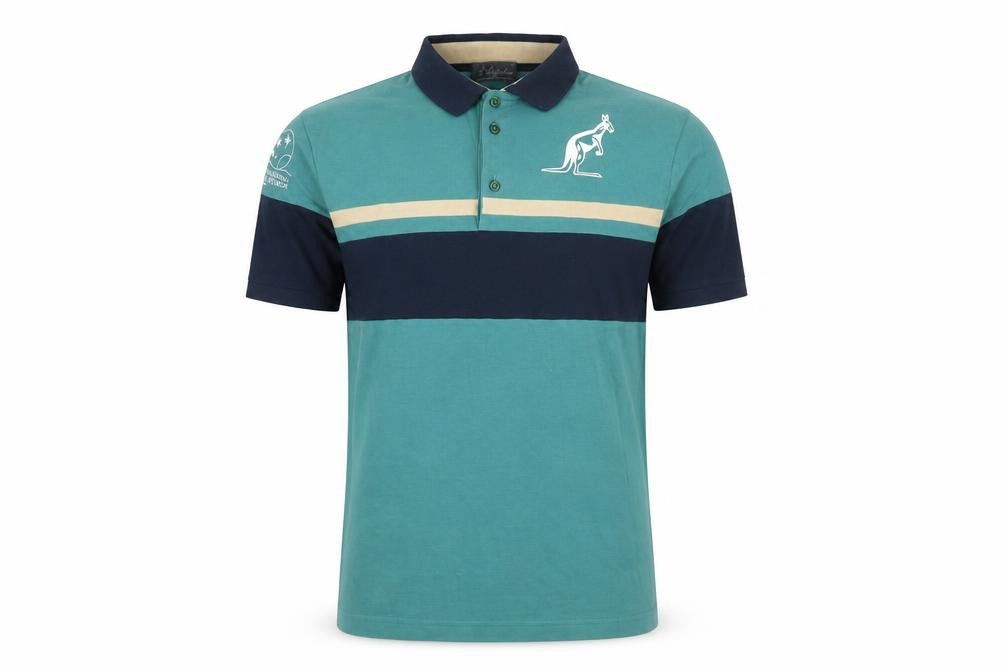 Australian Mens Green Colourblock Polo Shirt L Cotton Short Sleeve