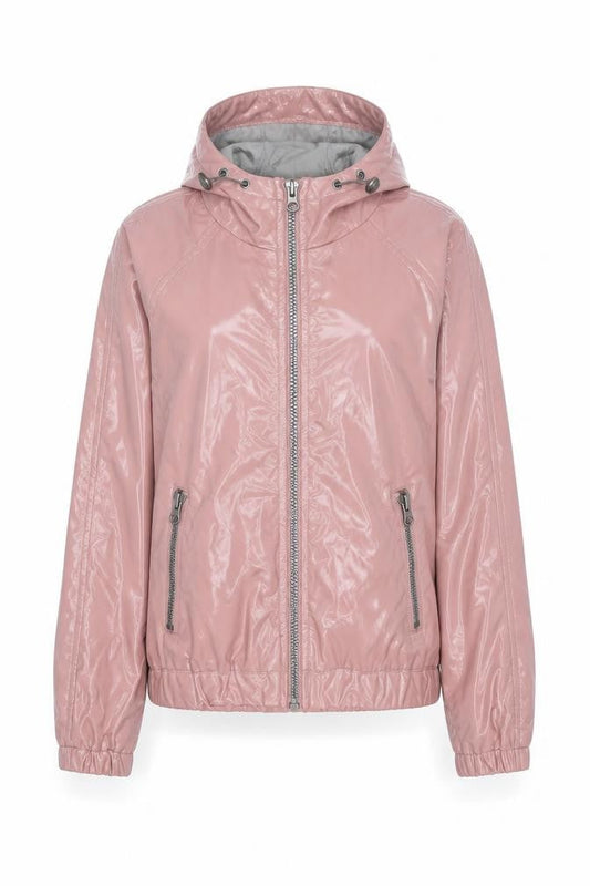 Front view of Missguided Women’s Pink Hooded Windbreaker Jacket, size UK 4