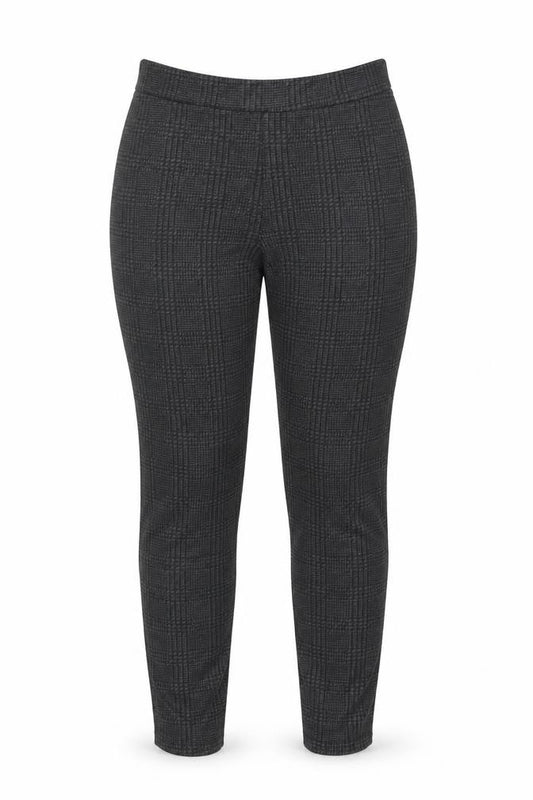 Marks and Spencer Women's Grey Check Slim Fit Stretch Trousers Size 10