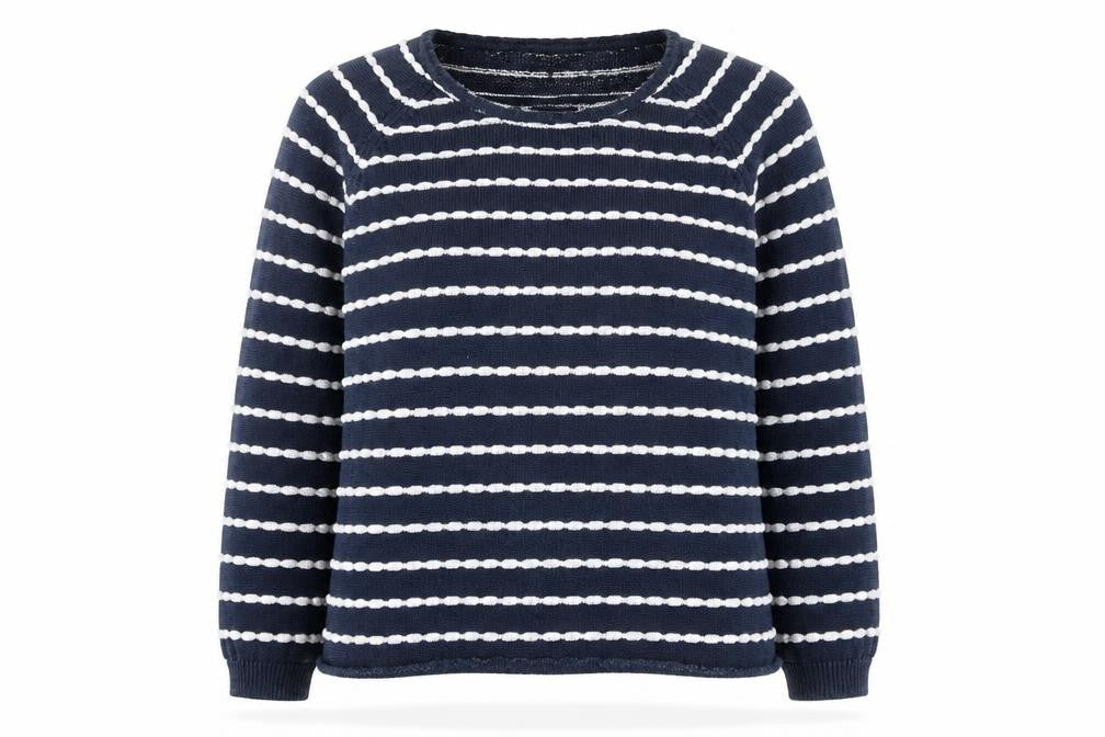 Front view of Soon Women's Blue White Striped Cotton Jumper, size 16