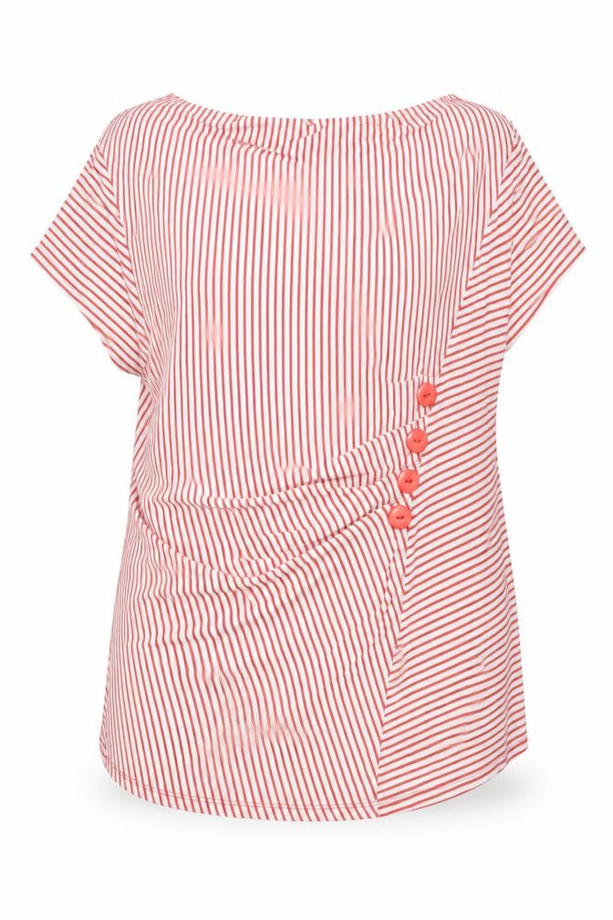 Front view of Soon Women's Red Striped Jersey Button Blouse, size 14