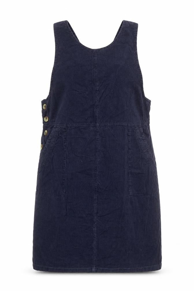 Front view of Roman Petite Women's Blue Cotton Pinafore Dress, size 10