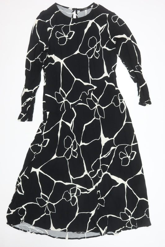 George Womens Black Floral A-Line Knee Length Dress Size 14