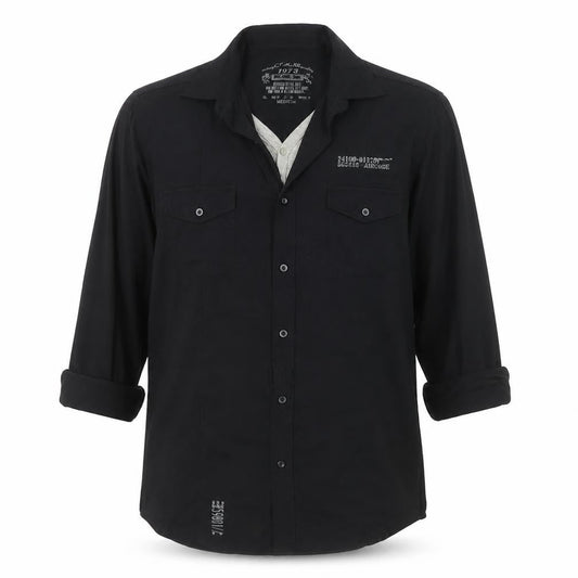 Cherokee Men's Black Cotton Button-Up Long Sleeve Shirt - Size M