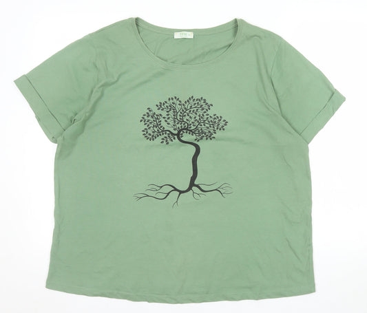 TXM Fashion Womens Green Tree Print Short Sleeve Cotton T-Shirt Size XL