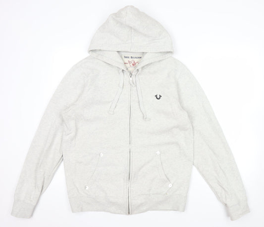 True Religion Men Grey Full Zip Logo Hoodie Size M