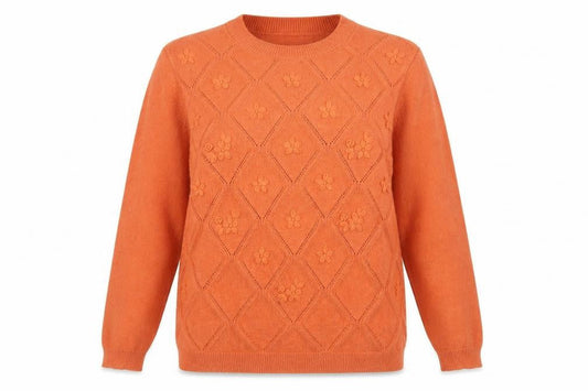 Damart Womens Orange Floral Knit Crew Neck Pullover Jumper L