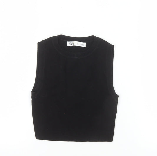 ZARA Women's Black Cropped Knit Tank Top Size S