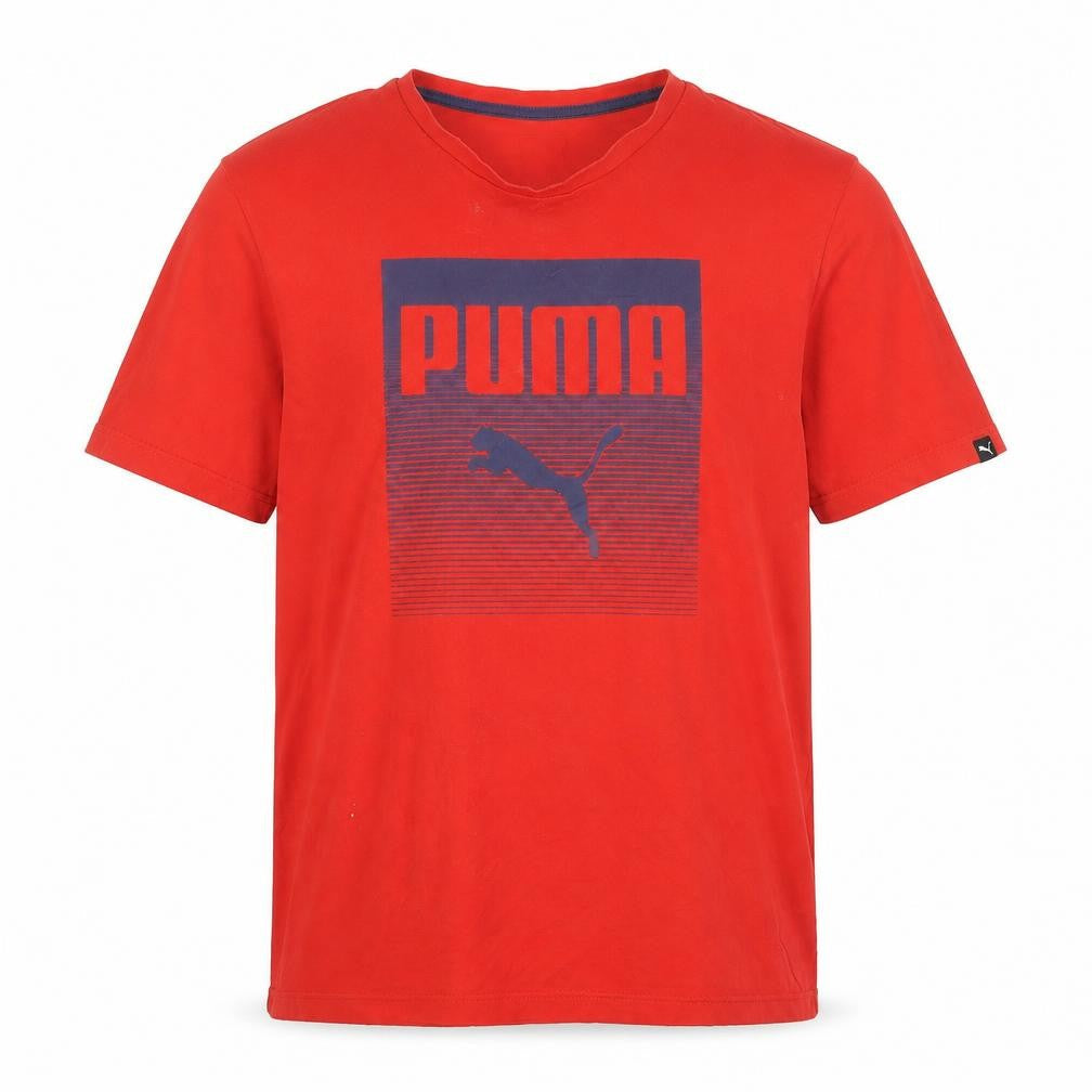 Front view of Puma Men's Red Large Graphic Print Cotton Crew Neck T-Shirt
