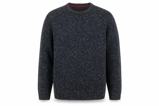 Front view of Atlantic Bay Men's Blue Knit Crew Neck jumper, size L