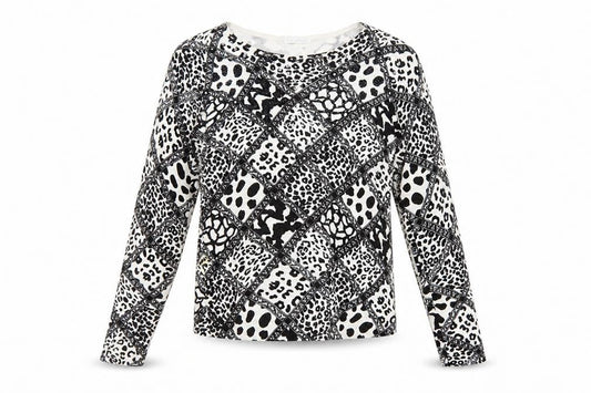 IMAGINI Womens Black Animal Print Long Sleeve Cotton Stretch T-Shirt Size L