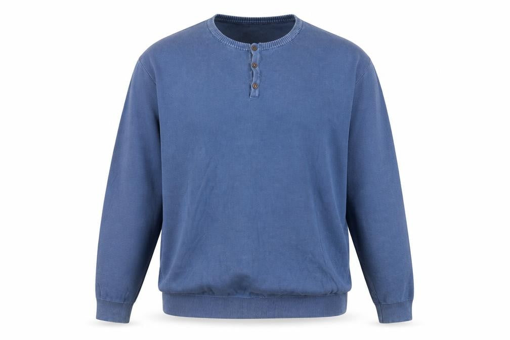 Vintage Men’s Blue 2XL Cotton Henley Jumper Long Sleeve Classic Fit